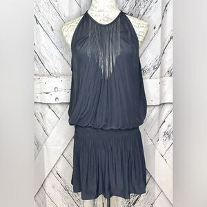 RAMY BROOK Paris Sleeveless Mini Dress Black w/Chain Trim Size L